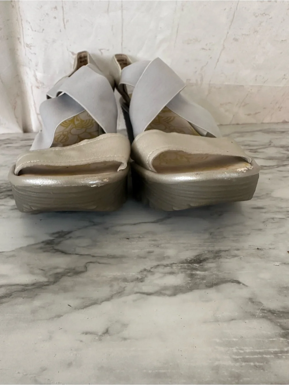 Fly London Yaji Wedge Sandals Gray Leather Elastic Comfort Casual EU 42 US 11